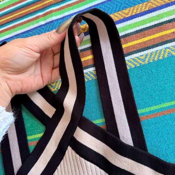 Forever 21 Rib Knit Halter Crop Top in Cream with Black Athletic Stripe size L - Picture 3 of 6